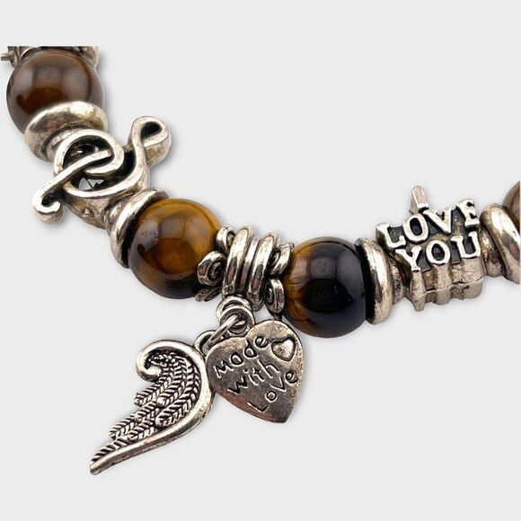 Tiger's Eye Silvertone Charm Bracelet - Picture 6 of 7